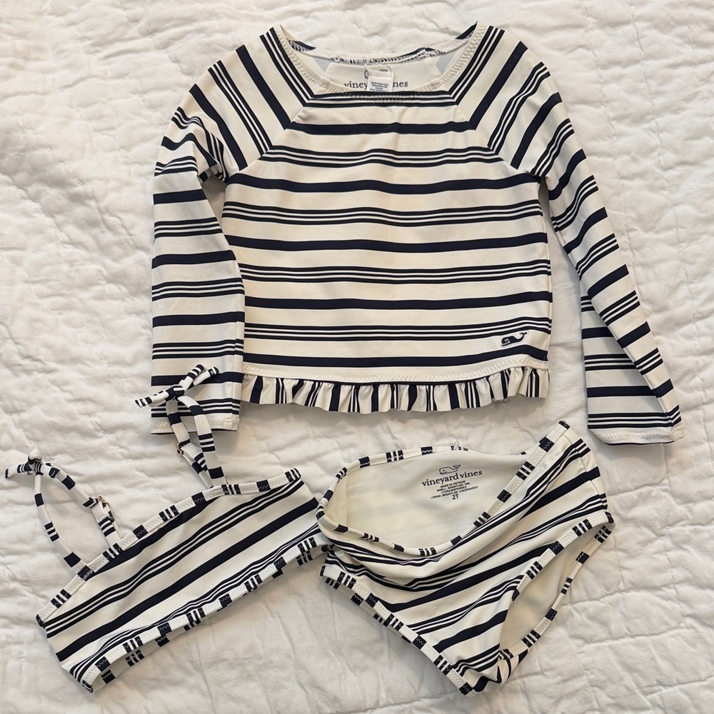 Vineyard Vines Navy and White Striped Swimwear Set 2T